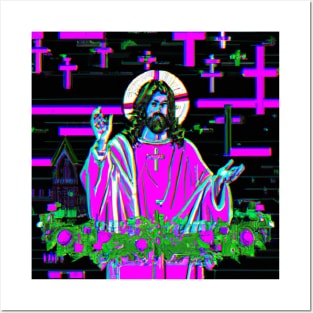 Trippy Vaporwave Jesus Posters and Art